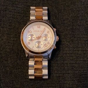 Michael Kors silver and rose gold two tone watch
